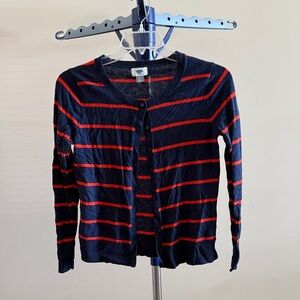 Navy and Orange Red Striped Button Down Cardigan